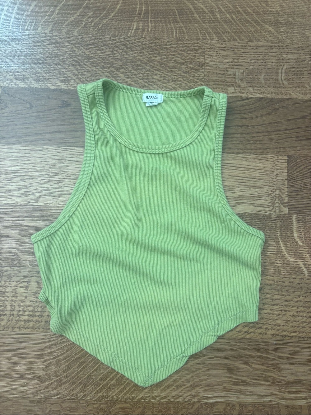 Garage Light Green Ribbed Handkerchief Hem Tank Top